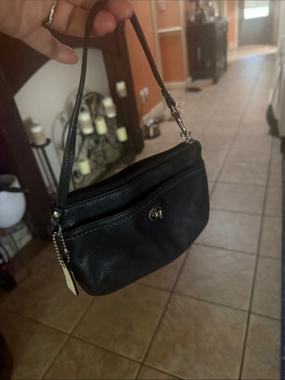Coach Black Pebbled Leather Wristlet